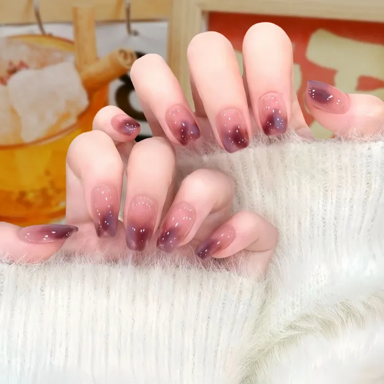 【暮山黛】纯手工穿戴甲可拆卸秋冬纯欲渐变中长款穿戴甲美甲贴片