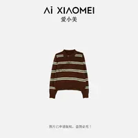 POLO领撞色纯羊毛针织宽松休闲条纹文艺复古上衣YM08-2628