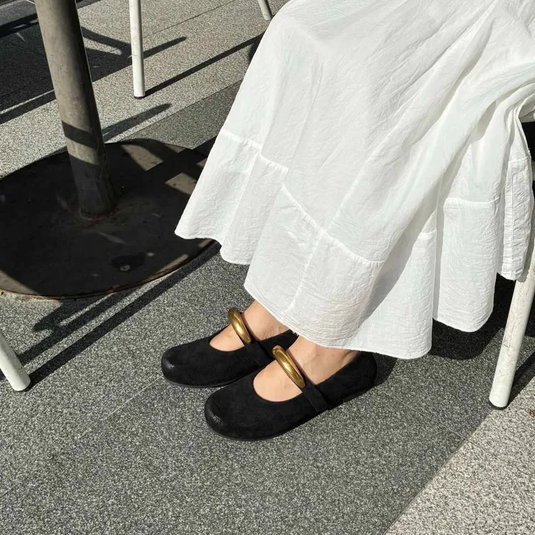 洋洋家·头层牛皮金环扣擦色舒适百搭摩登女鞋