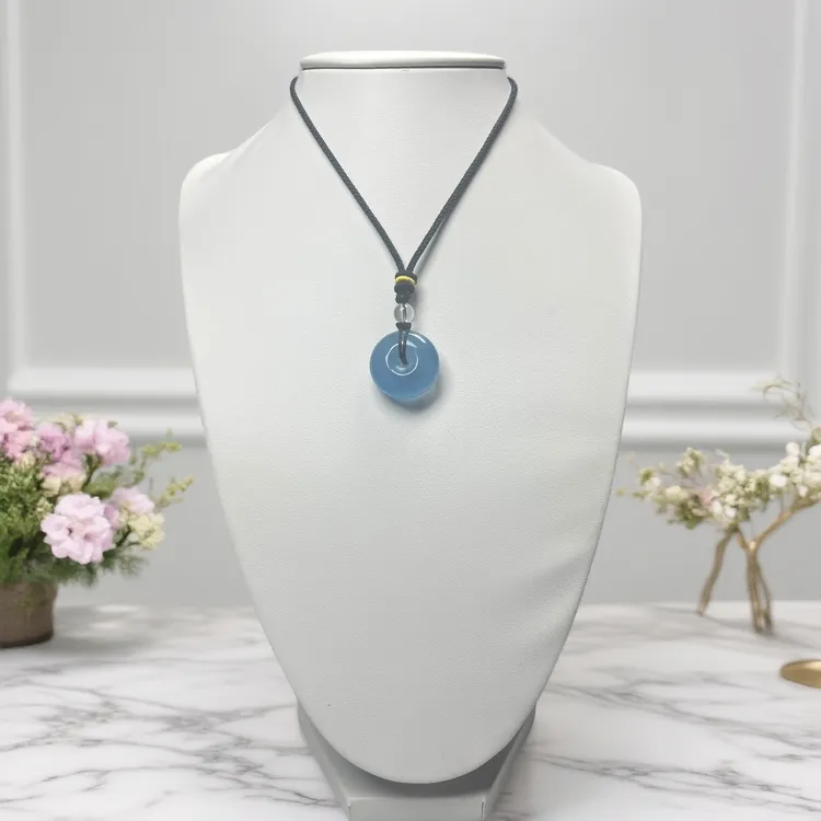 天然正品海蓝宝平安扣吊坠时尚百搭男女款编绳款吊坠项链随景发货