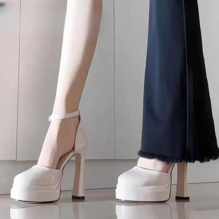 足主流玛丽珍粗跟超高跟鞋2025新款女鞋婚鞋防水台小个子时尚气质