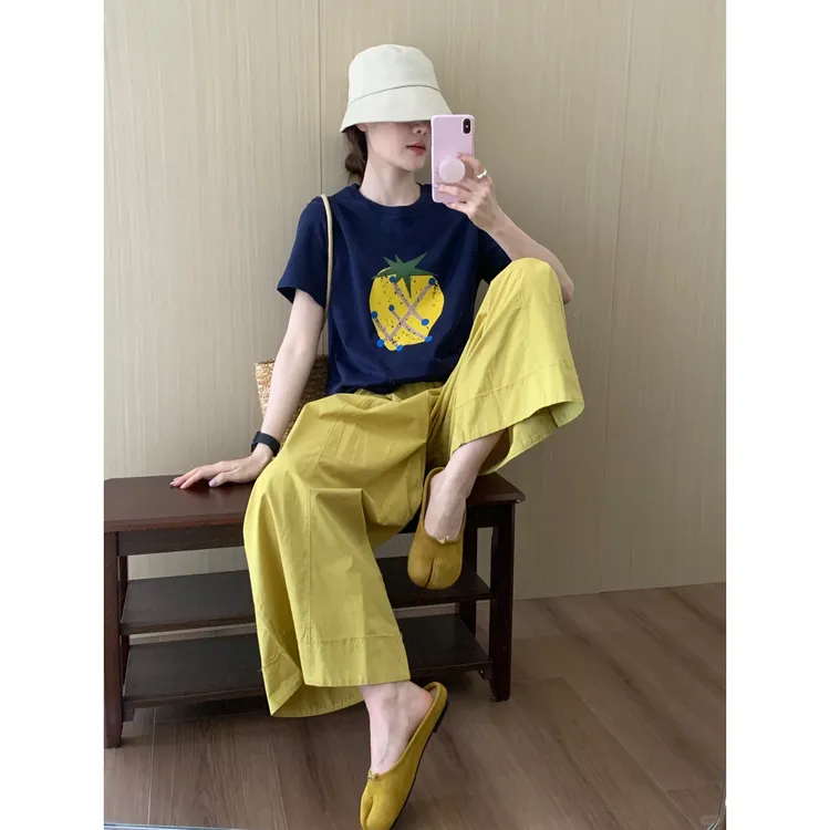 多巴胺可爱纯欲风网红炸街女装千金清冷甜美印花上衣休闲阔腿裤