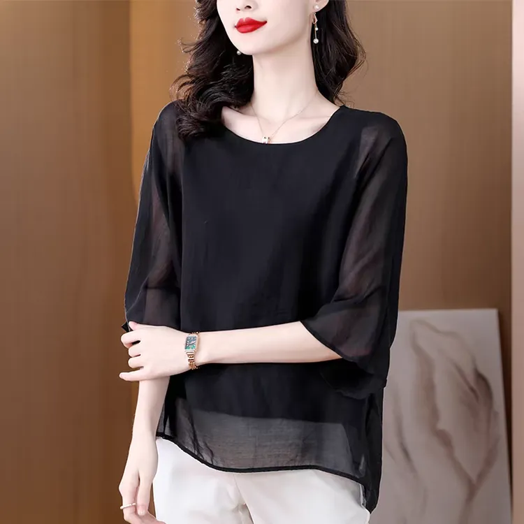 【黄静家】欧韩系～时尚圆领雪纺小衫