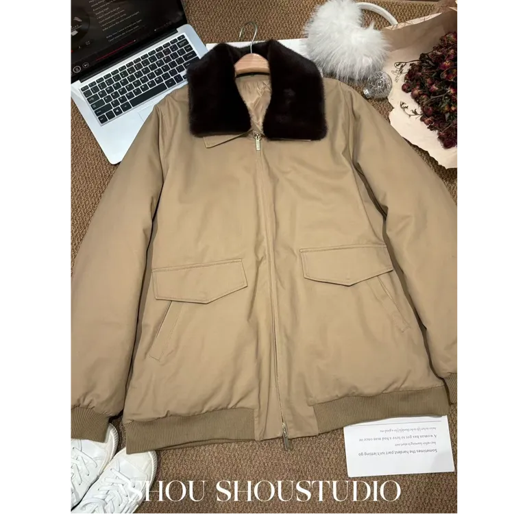 【瘦瘦】牛角可颂包-大码毛毛翻领全棉保暖加厚显瘦夹克外套S02364