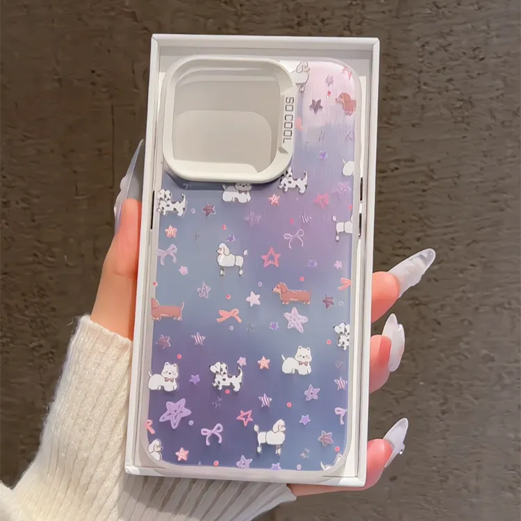 适用苹果16promax磨砂彩银iPhone15手机壳华为60晕染星星小狗狗14