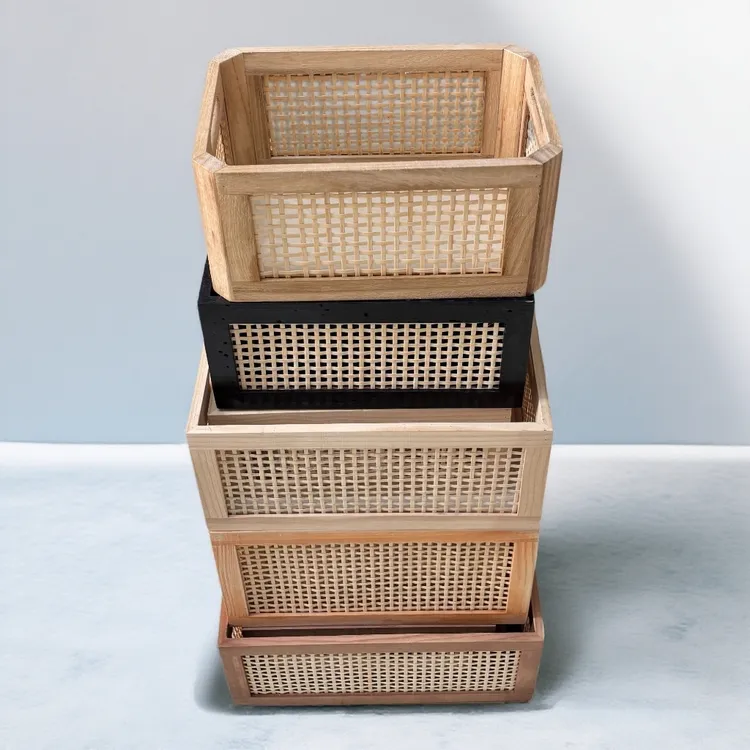 宜然家居微瑕桌面木质竹编客厅家用收纳盒收纳筐（微瑕介意慎拍）