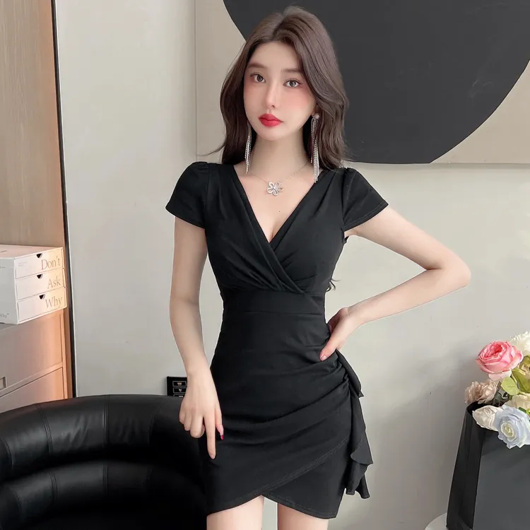 夜场上班衣服显瘦气质短裙减龄遮肚会所洗浴技师衣服夜总店连衣裙