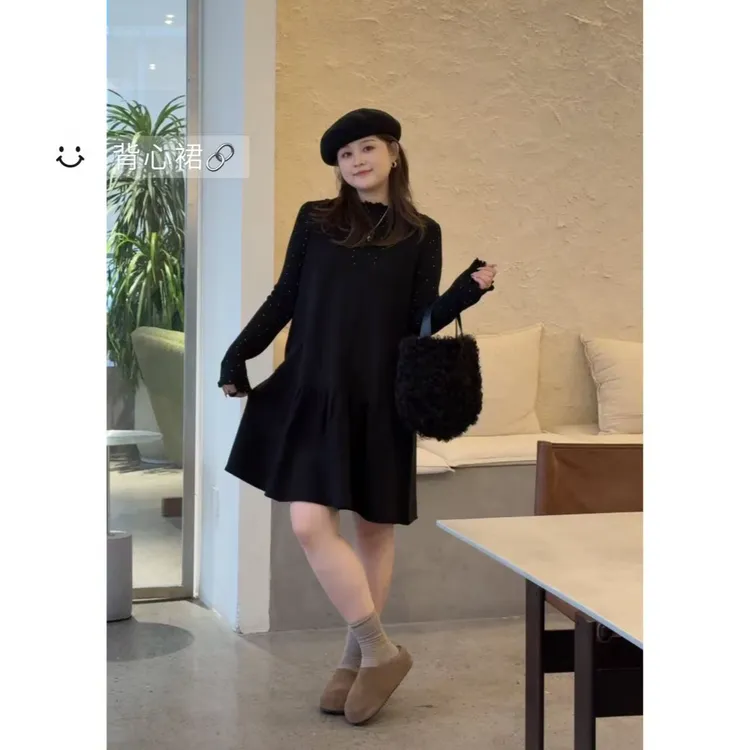 晶咕佳佳【半卷乌龙茶】大领口秋冬打底马甲裙裙子显瘦气质时尚百搭