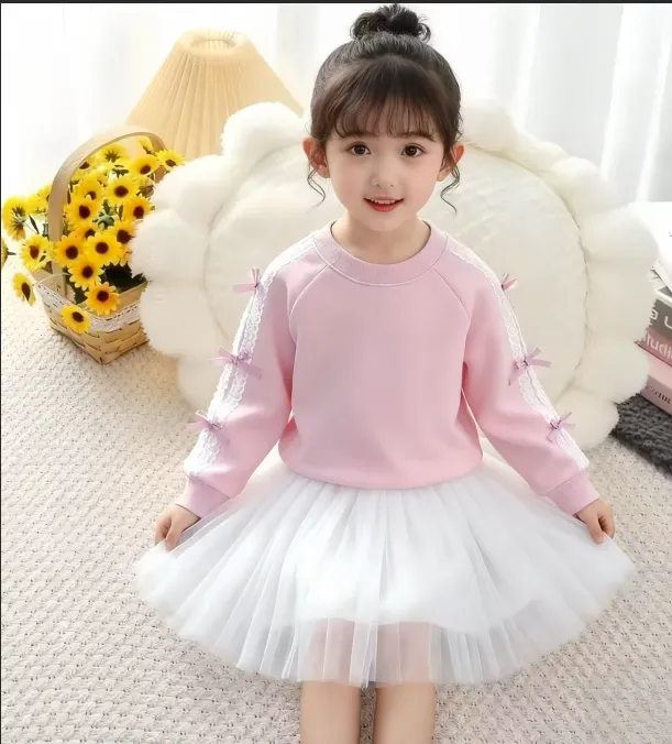 春秋季儿童蝴蝶结女童卫衣薄款宝宝卫衣圆领百搭女孩长袖童装