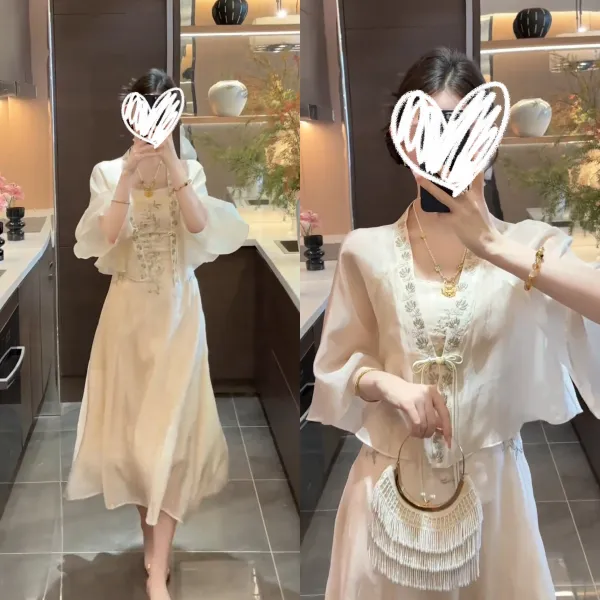 新中式重工盘扣防晒衣女夏配裙子外搭小披肩薄纱开衫外套透气套装