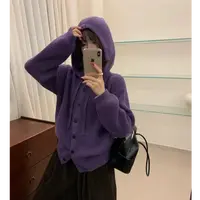 【运费补贴】葡萄紫法式连帽针织衫连帽套开衫帽衫女外套