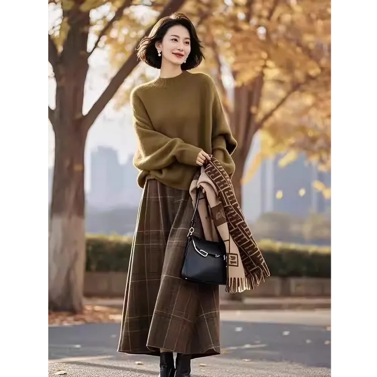 韩系chic别致高级松弛感穿搭毛衣半身裙冬季套装女款2025新款简约
