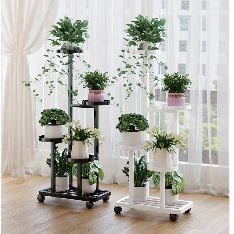 客厅阳台落地铁艺多层花架花盆架带轮植物多肉虎皮兰阳台花架简约