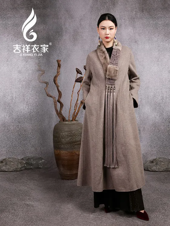 韧里飞白（中式大衣百搭）冬季宽松纯色秋冬复古100绵羊毛国风加厚