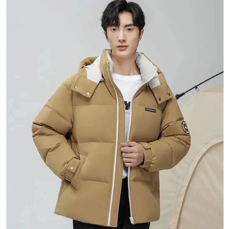 2025冬季轻奢时尚拼接男士羽绒服短款连帽加厚防寒服冬装情侣潮流