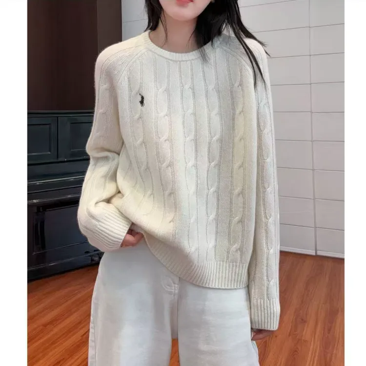 2025新款上新圆领麻花套头毛衣女秋冬绵羊毛慵懒针织上衣原歌时装