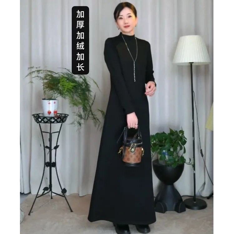 【800克重原版正版】一件过冬加厚加绒打底A版加长版修身大码连衣裙