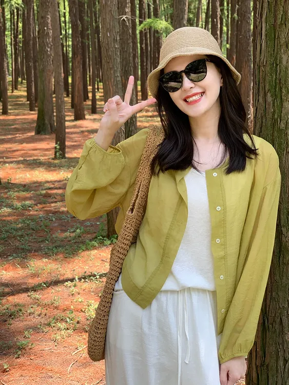 法式棉麻衬衫外套女夏季防晒衫高级感亚麻衬衣别致独特小个子上衣