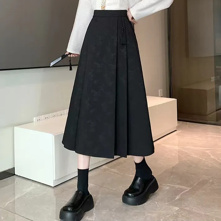 2025春秋国风半身裙女新中式改良提花马面裙气质百搭温柔中长款
