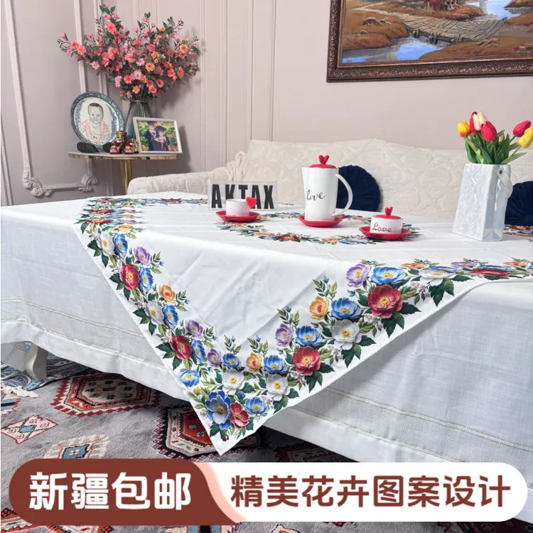 【新疆包邮】法式不沾油郁金香印花桌布定制款加厚高端防油防污台布