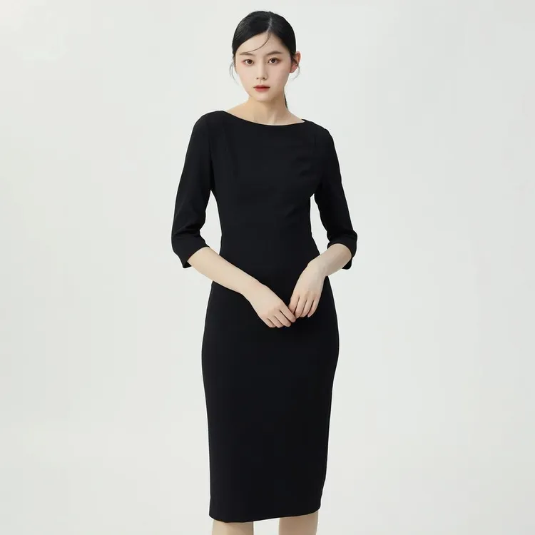 哥弟长款连衣裙女秋冬高级感勤赫本风羊毛黑色优雅百搭1500284