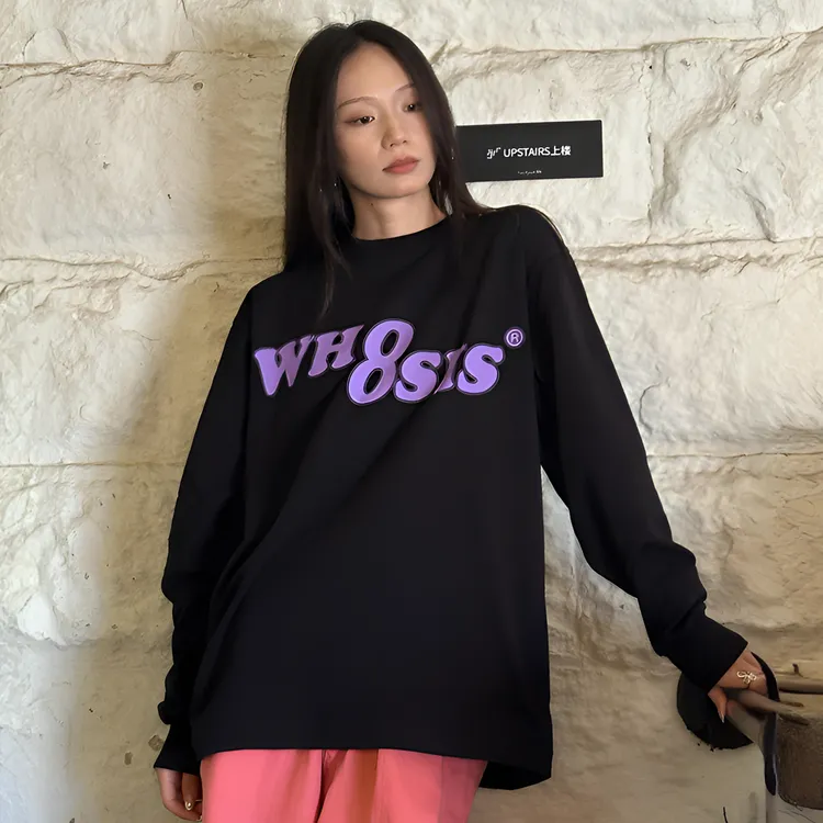 WHOOSIS（不知其名）幻影logo长袖t恤纯棉打底衫男女春秋百搭宽松