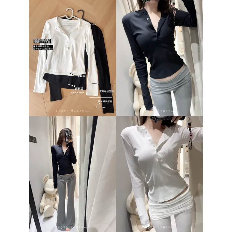 暴走高仙女175高个子亨利衫秋季180加长长袖上衣女修身显瘦打底衫