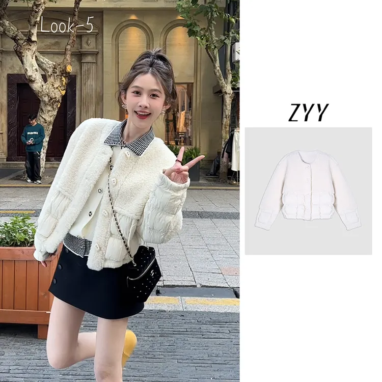 ZYY【雪花知遇】2025S/S新品复古保暖羽绒环保毛外套X25QYRF05072