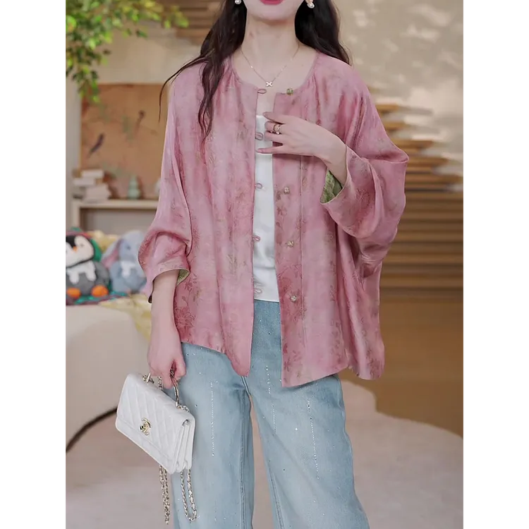 新中式时尚提花衬衫女2025春秋新款轻奢洋气复古宽松显瘦长袖衬衣