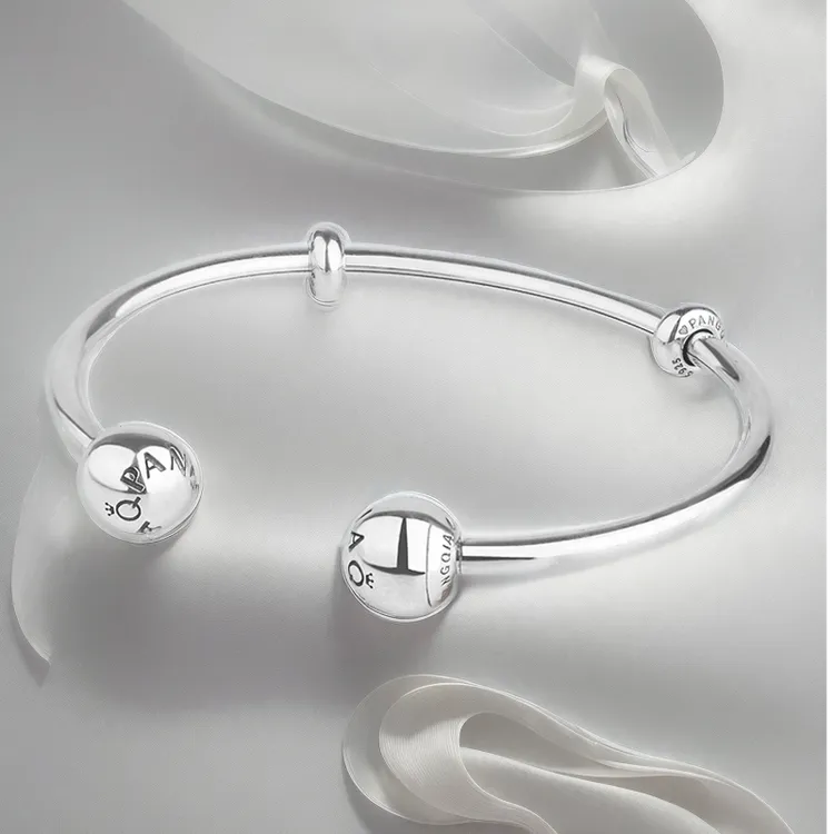 925银手镯 潘家同款开口手镯时尚百搭气质蓝色轻奢经典氛围感配饰