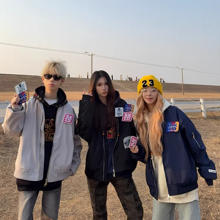 美式街头魔术贴刺绣飞行服夹克男女春秋季潮牌设计感宽松情侣外套