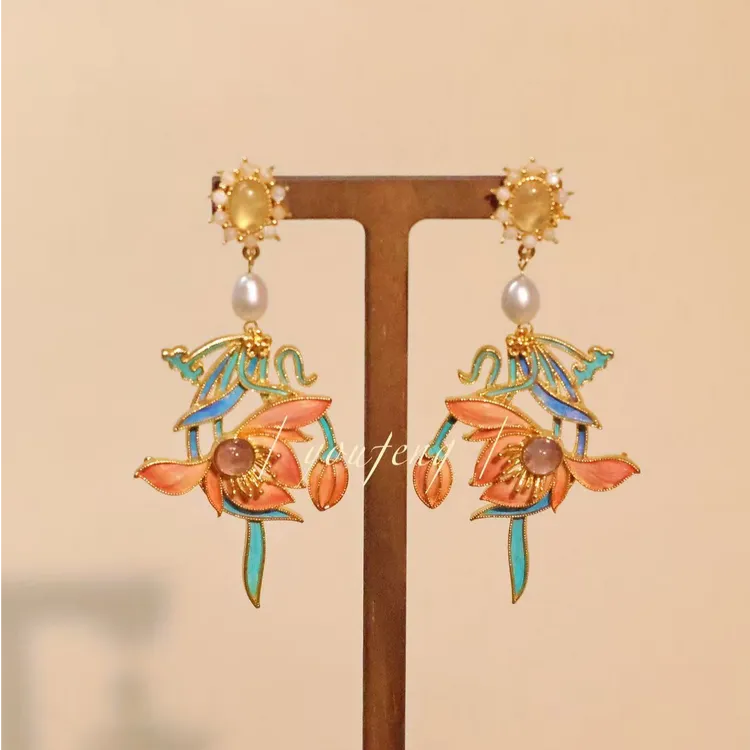 【香影】原创非遗手工点翠工艺鹦鹉毛耳坠