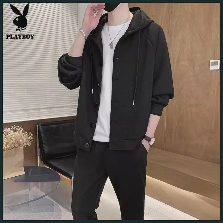 花花公子男士潮流休闲套装秋季新款连帽卫衣运休闲宽松夏季男士潮