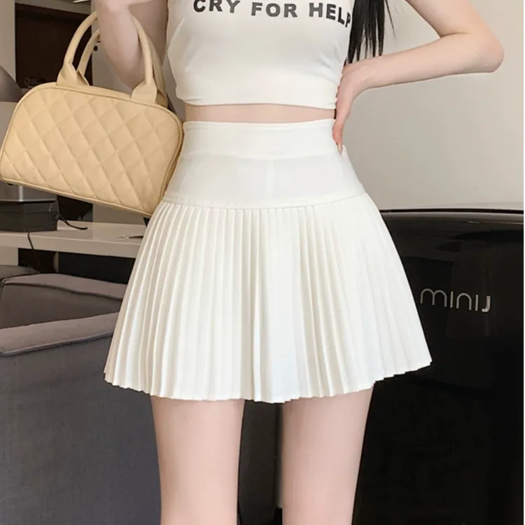 西装百褶裙小个子半身裙女春夏大码高腰百搭a字裙防走光显瘦短裙