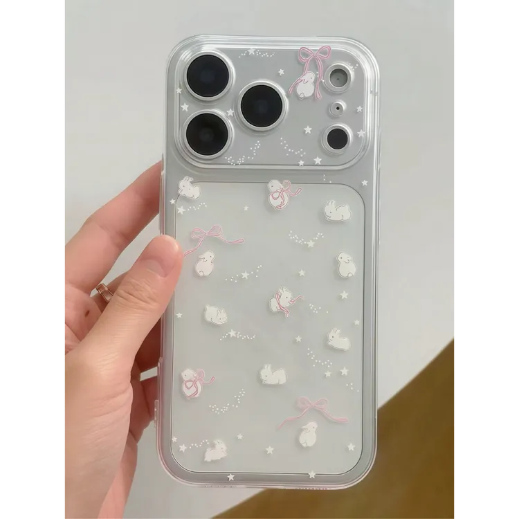 卡通小兔子蝴蝶结适用苹果17pro/16promax手机壳15太空壳小米华为