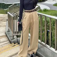 秋款高端时尚显瘦亚麻高腰阔腿裤  休闲百搭显瘦亚麻高腰阔腿裤