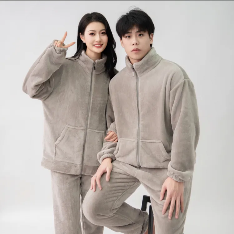 高档情侣双面海岛绒保暖睡衣冬季男女情侣睡衣冬季加厚加绒