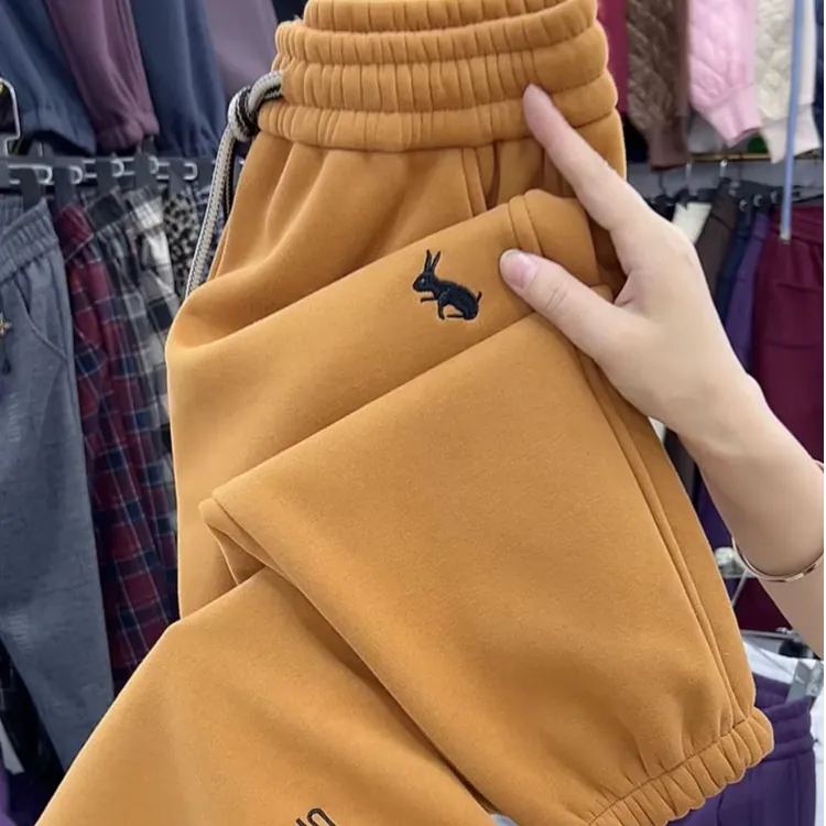 新款卫裤高腰2025秋冬加绒保暖厚款哈伦裤女刺绣宽松显瘦休闲裤潮