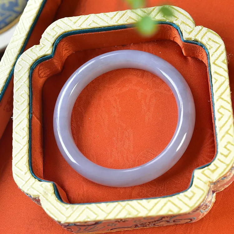 和田玉烟紫手镯，圈口：59