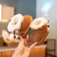 Sportmern婴儿毛领雪地靴女宝宝学步鞋软底女宝小童加绒棉鞋短靴