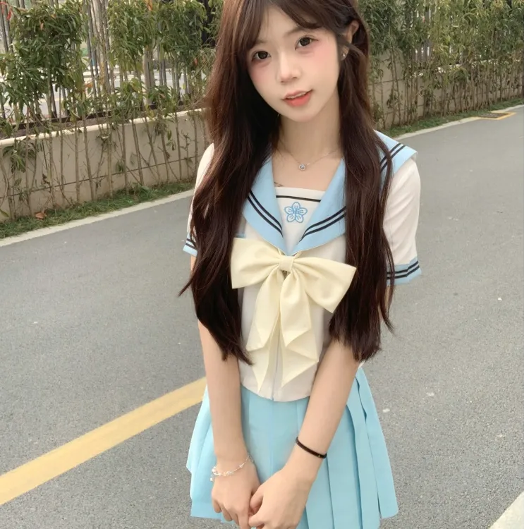 【碎冰蓝】肥猫原创jk制服水手服校供感日系学院风基础款蓝色套装