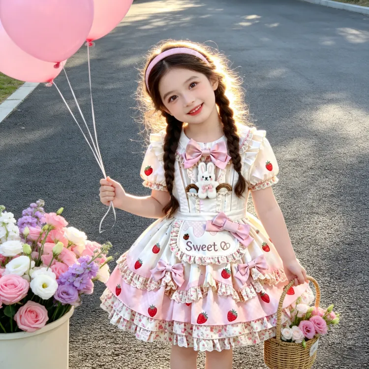 原创女童夏装草莓派对洛丽塔蓬蓬连衣裙宝宝2026独特漂亮裙子儿童