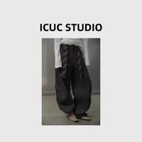 ICUC STUDIO-【复古弯刀阔腿工装裤】美式多口袋设计感休闲裤9017