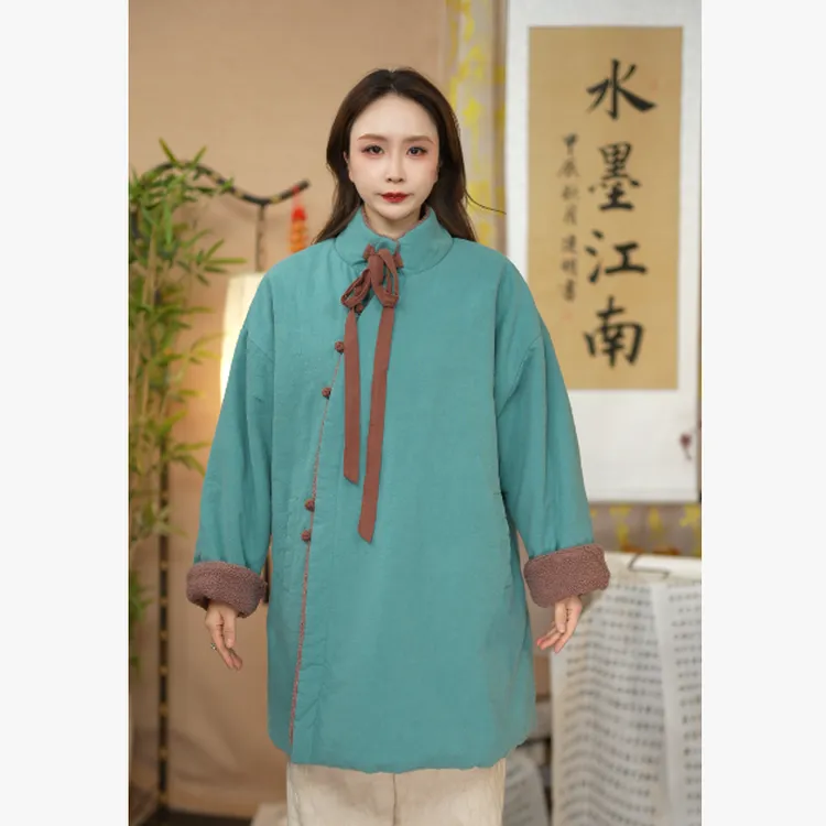 水墨江南-【秋赏】纯亚麻中式斜襟棉服女冬复古盘扣夹棉外套25179