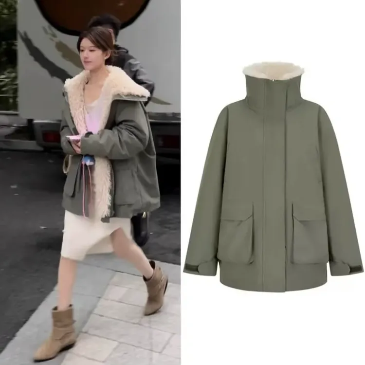 赵露思同款2025冬季新款羽绒服女中长款时尚休闲工装派克服加绒