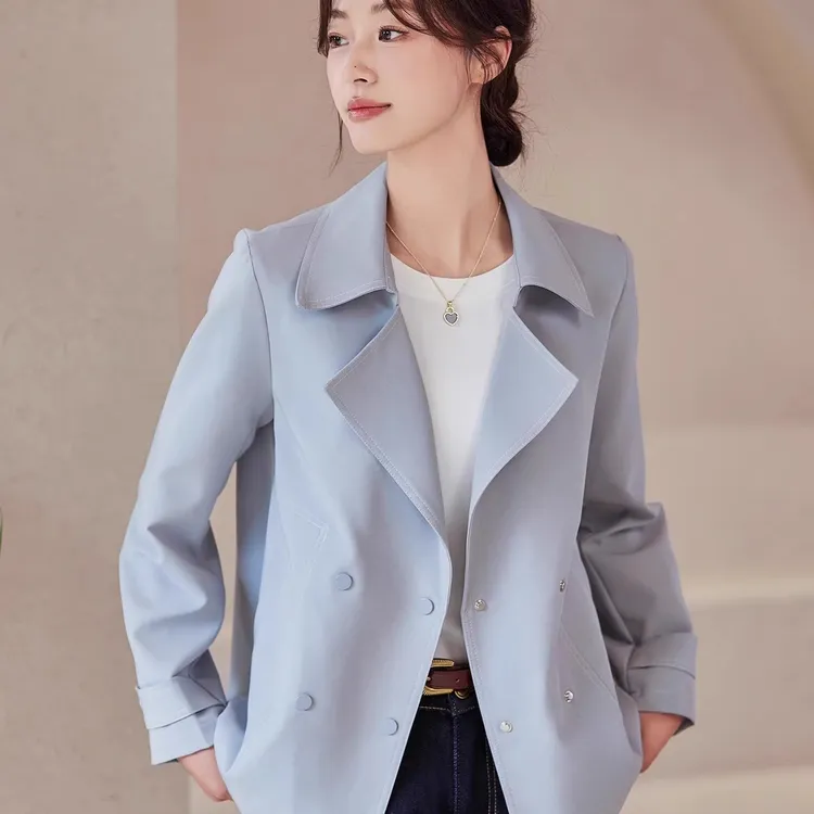 2025早秋新款垂感气质流行百搭风衣女外套卡其色宽松休闲通勤女装