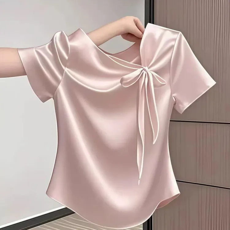 2025重工蝴蝶结正肩夏季新款减龄时尚百搭女生短袖t恤