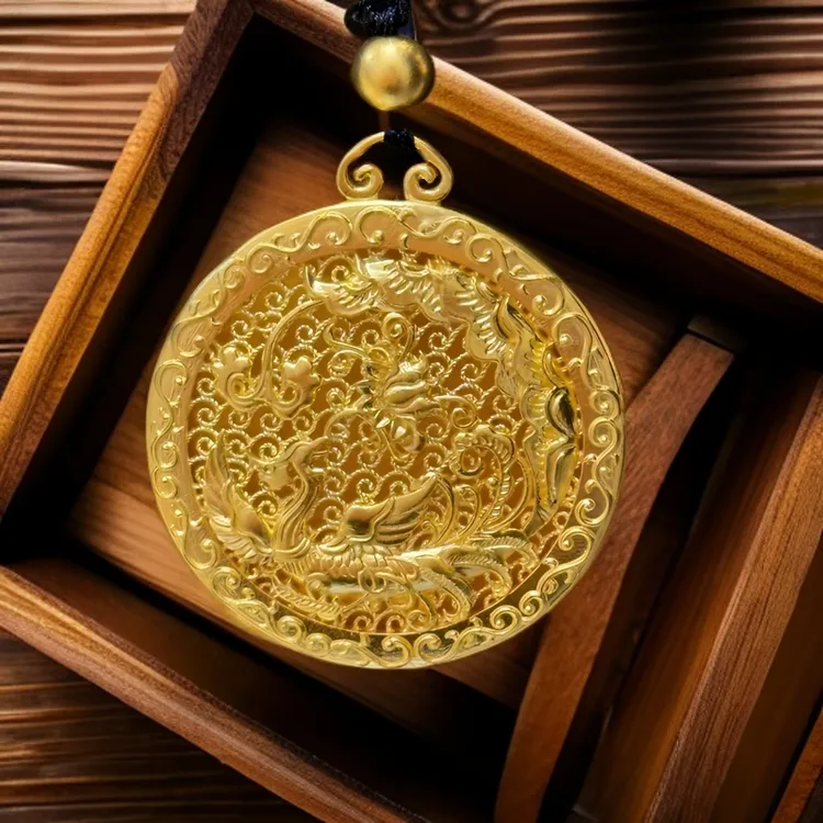 足金【古法凤栖梧桐吊坠】宫廷黄金吊坠时尚编织编绳百搭挂坠精致