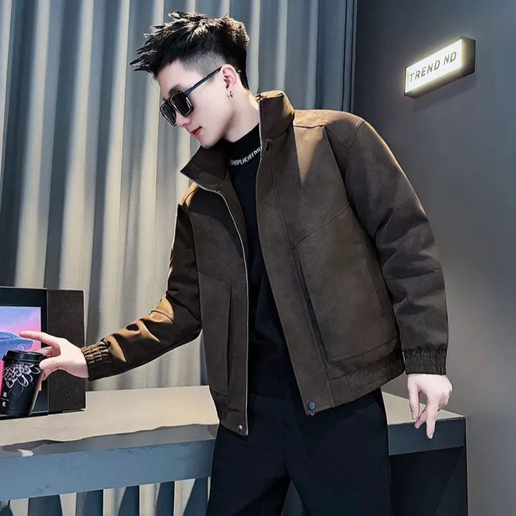 潮牌复古做旧PU皮棉衣男士冬季加厚保暖棉服2025新款痞帅立领外套