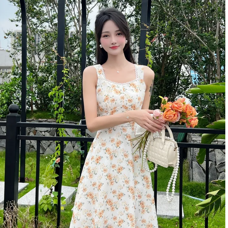 【玫瑰庄园~有口袋】夏季新款修身显瘦甜美减龄时尚洋气胖MM连衣裙